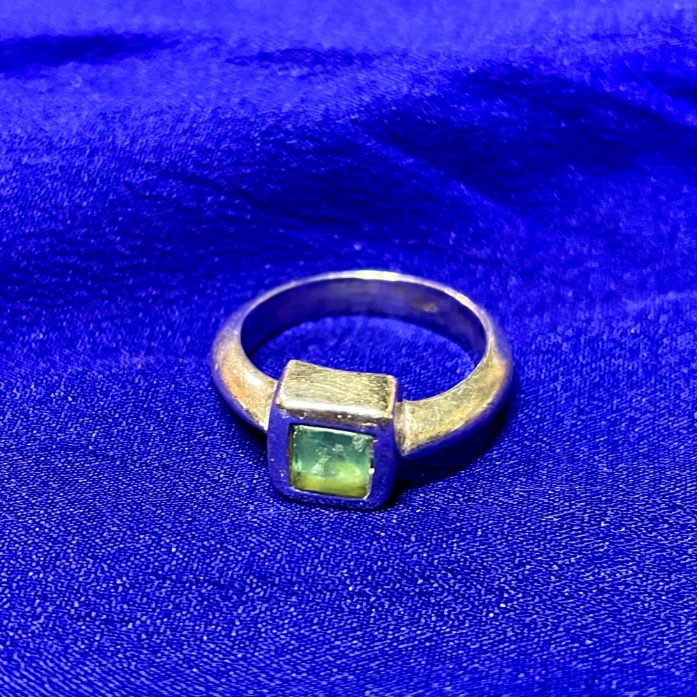 925 sterling silver size 7 square set aquamarine ring